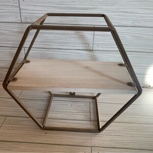 Small Hexagonal Metal and Wood Wall Shelf